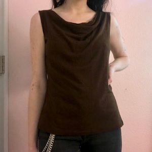 Brown Cowl Neck Fitted Top